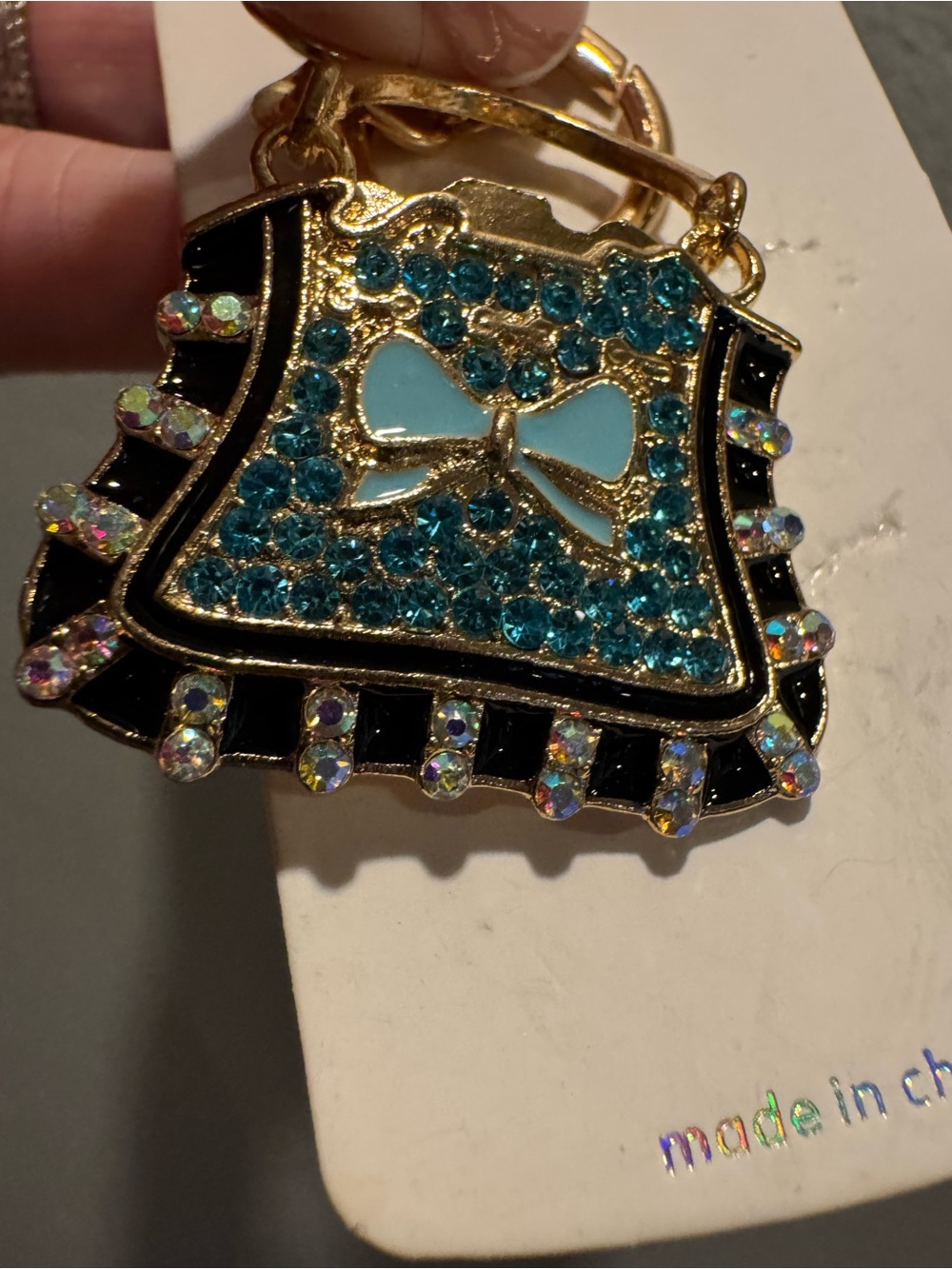 Gold-Tone Blue Enamel Handbag Keychain/Bag Charm - Picture 2 of 2